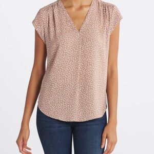 V-Neck Taupe flutter sleeve blouse